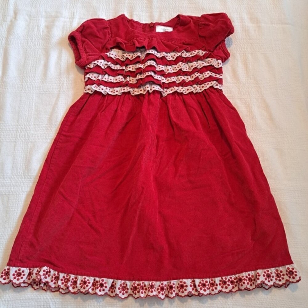 Hanna Andersson girls size 110 or US 5 red corduroy dress with white trim